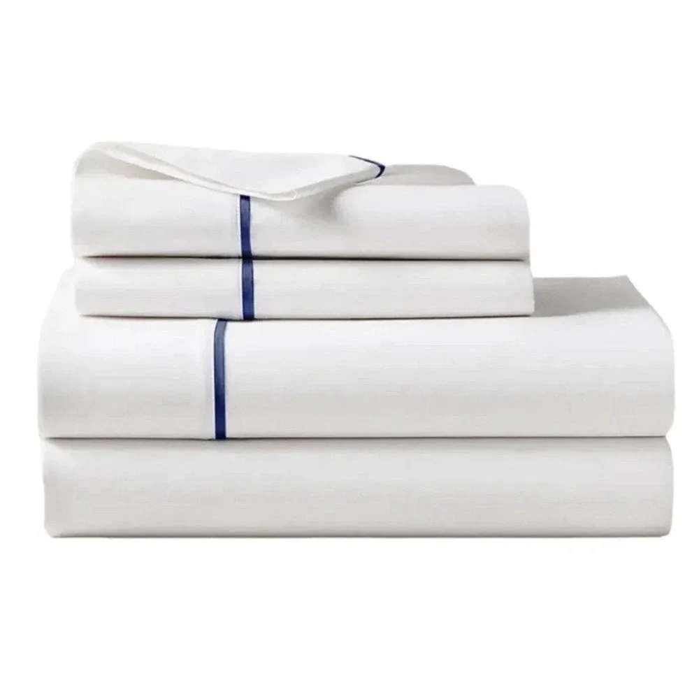 NEW Ralph Lauren Twin Flat Sheet Palmer Percale Sky Blue Border Organic Cotton